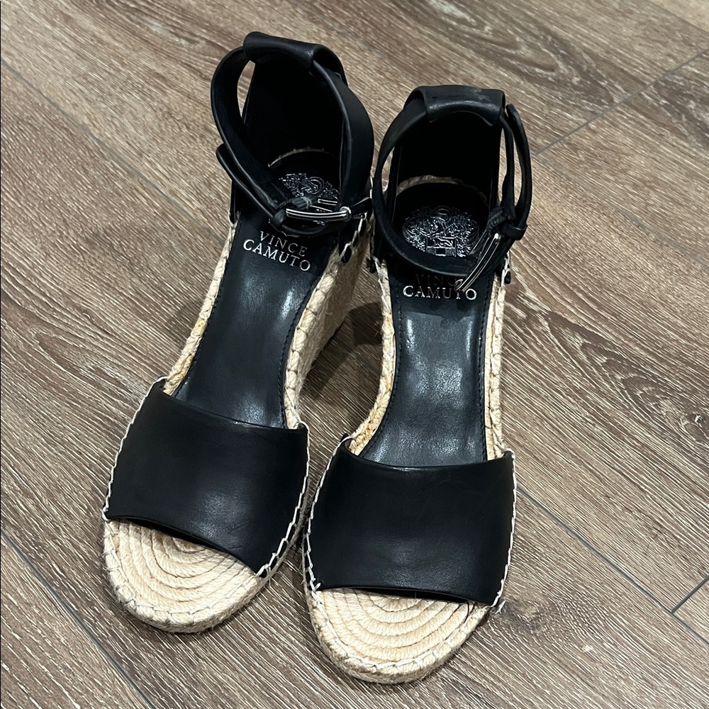 Vince Camuto Black Leather Espadrilles